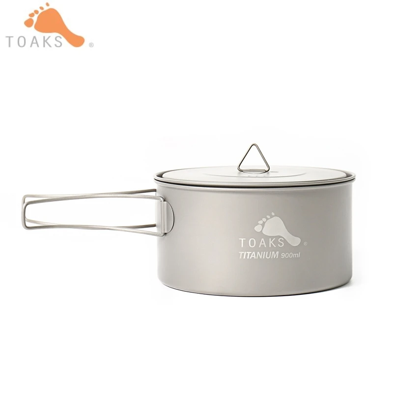 

TOAKS Outdoor Titanium Pot 900ml Camping Cooking Pots Hiking Picnic Ultralight Titanium Pot With Cover and Handle POT-900-D130