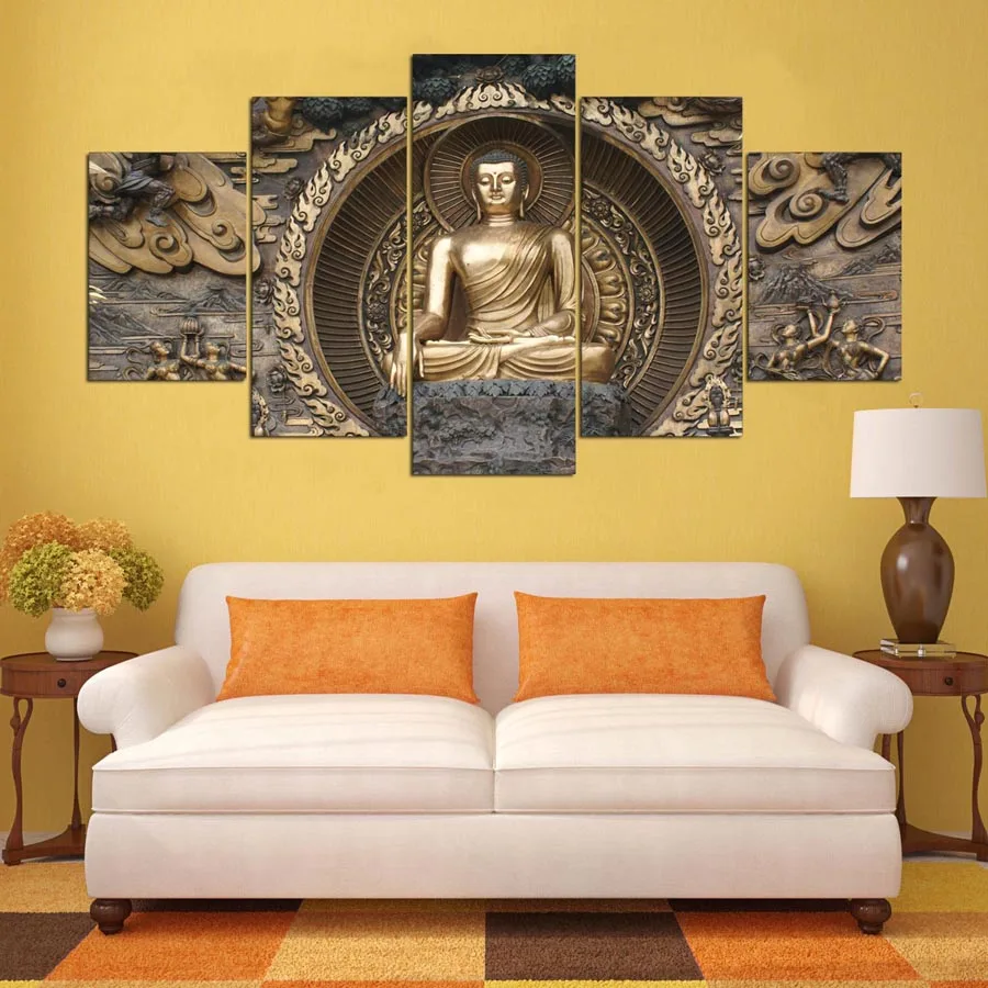 Современная печать Тип плакат Холст Картина 5 панель Будда HD Печать настенные художественные картины Модульная картина домашний Декор картина