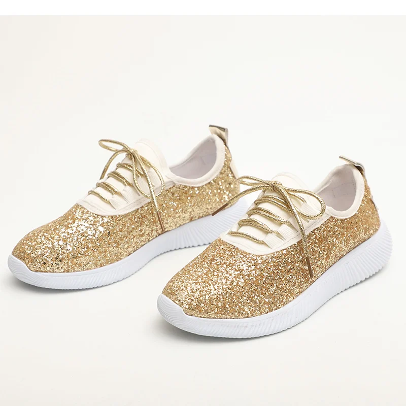 Женские блестящие осенние вулканизированные блестящие повседневные Мягкие кроссовки на плоской подошве, женская модная обувь золотистого цвета размера плюс, Лидер продаж - Color: gold