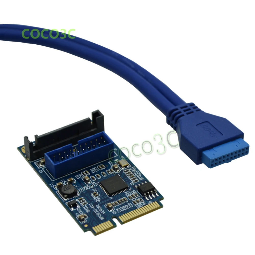  Mini PCIe a Doble Adaptador USB 30 mini-ITX placa base a 19P USB tarjeta hembra cabezal a USB3.0 ca