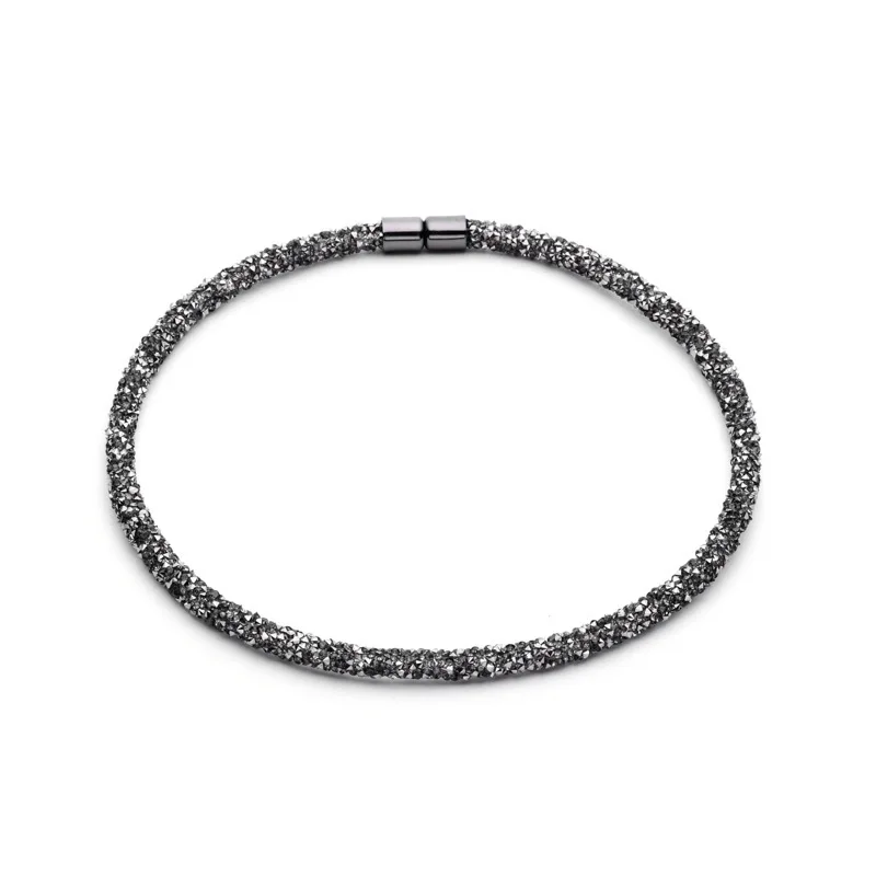 

New Trendy Crystal Mesh Collar for Women 5 Colors Crystal Stones Filled Magnetic Clasp Charm Choker Necklace Party Accessories