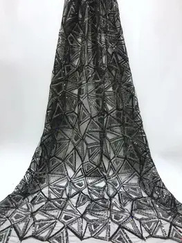 

Tulle Mesh Lace Latest African Laces 2019 Black Sequins Lace Embroidery Nigerian Lace Fabric Bridal Lace For Nigeria Party Dress
