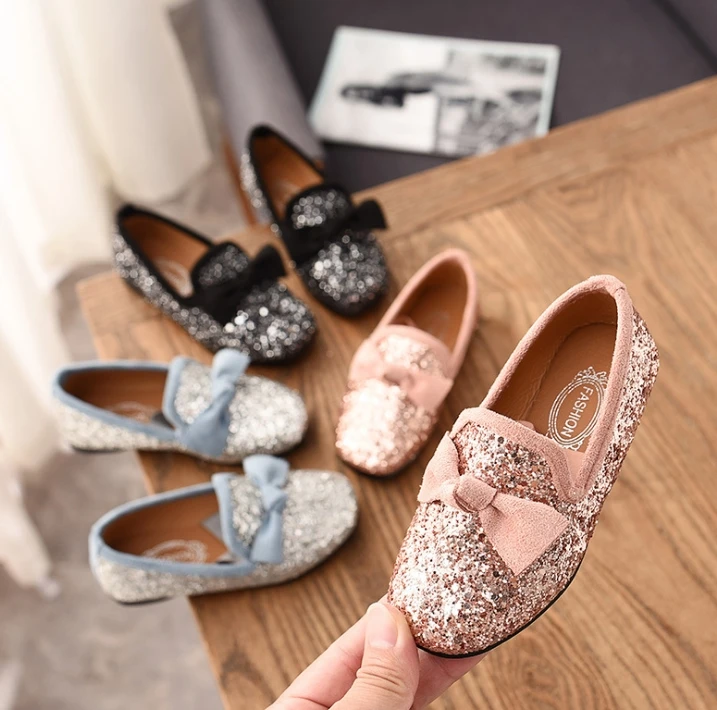 princess shoes spring and autumnfashion new Korean children's peas shoes girls single shoes diamond Girls leather shoes