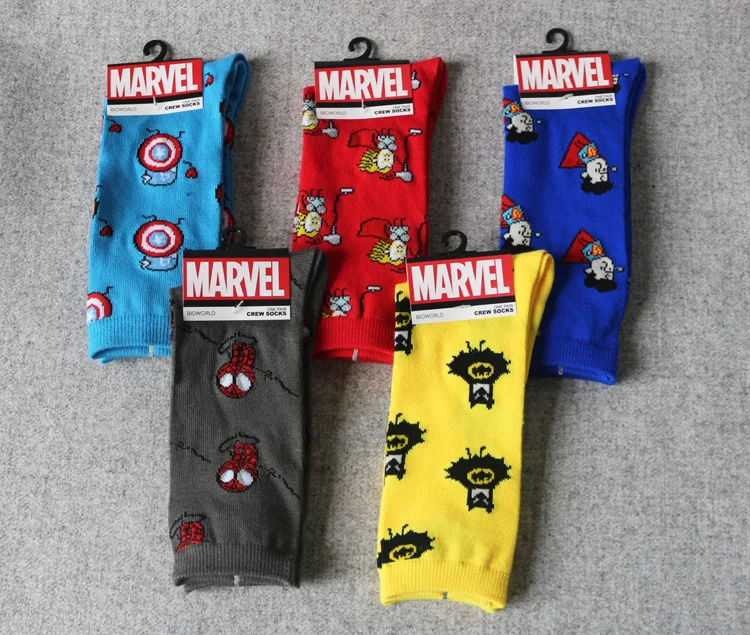 Marvel/Невероятный Халк, Железный человек, носки Локи, Супермен, Повседневная забавная новинка, счастливые мужские впитывающие пот хлопковые носки с рисунком