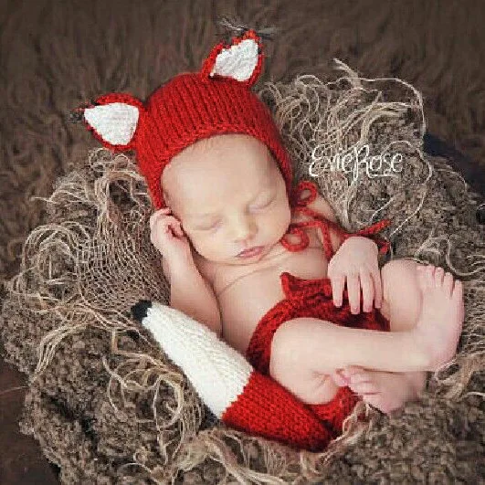 Фото Crochet Baby Newborn Photo Prop Costume Animal Fox Suit(Trousers+Hat ) Shower Gift Photography Props | Детская одежда и обувь