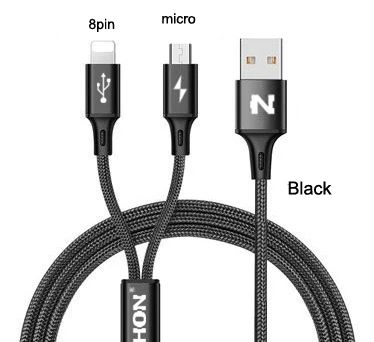 NOHON 3 в 1 USB кабель 2 в 1 Тип C 8Pin Кабель зарядного устройства микро-usb для iPhone 8 7 6 6S Plus iOS 10 9 8 USB-C кабели для телефонов Android - Цвет: 2 IN 1 Black