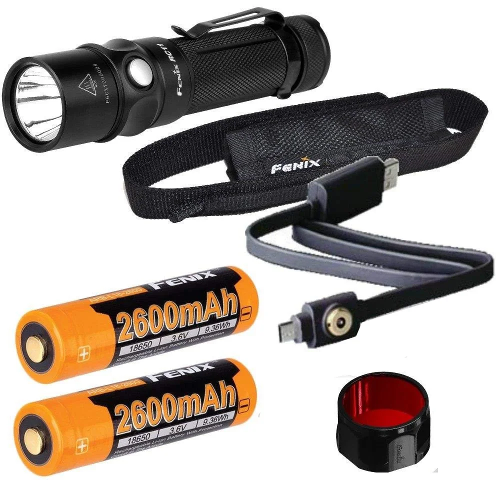 

Fenix RC11 1000 Lumen USB rechargeable CREE LED magnetic charging Flashlight EDC + 2 x Fenix 2600mAh battery AOF-S+ Red filter