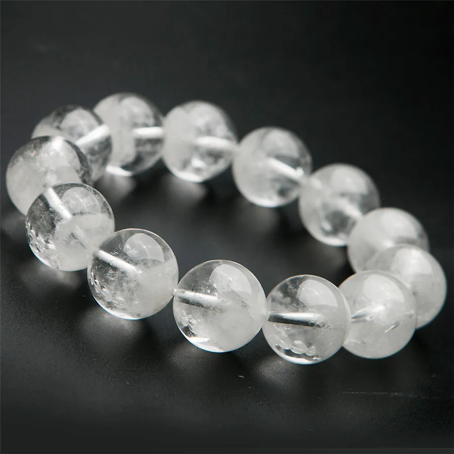 Genuine Natural White Phantom Quartz Crystal Round Bead Stretch Power Bracelet 16mm (6)