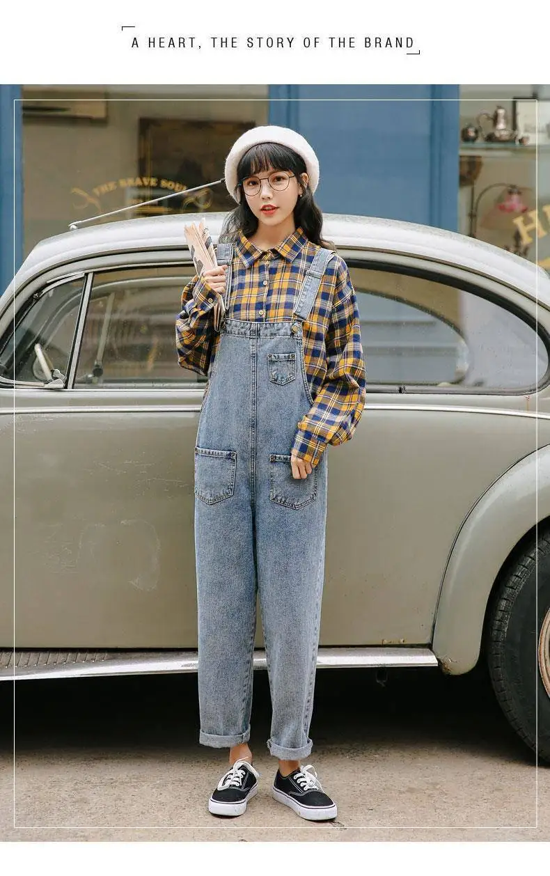 WITHZZ Spring Autumn High Waist Strap Pants Pocket Denim Jumpsuit Women Romper Jeans Jumpsuit Female Streetwear