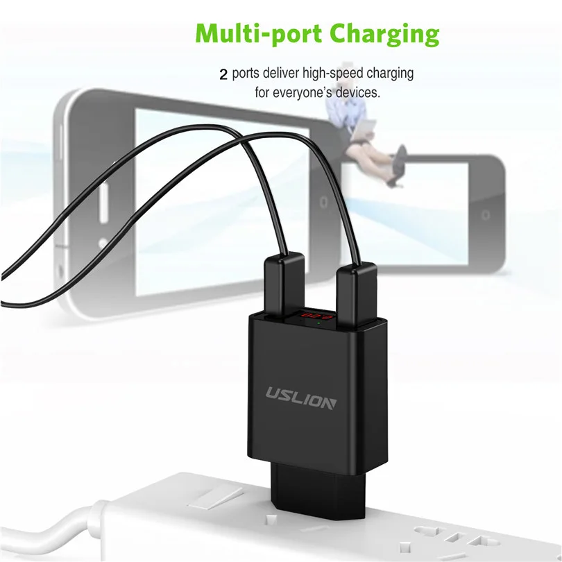 Светодиодный дисплей 2 USB зарядное устройство, USLION Универсальное зарядное устройство для мобильного телефона для iPhone iPad samsung Xiaomi 2.2A макс. зарядное устройство