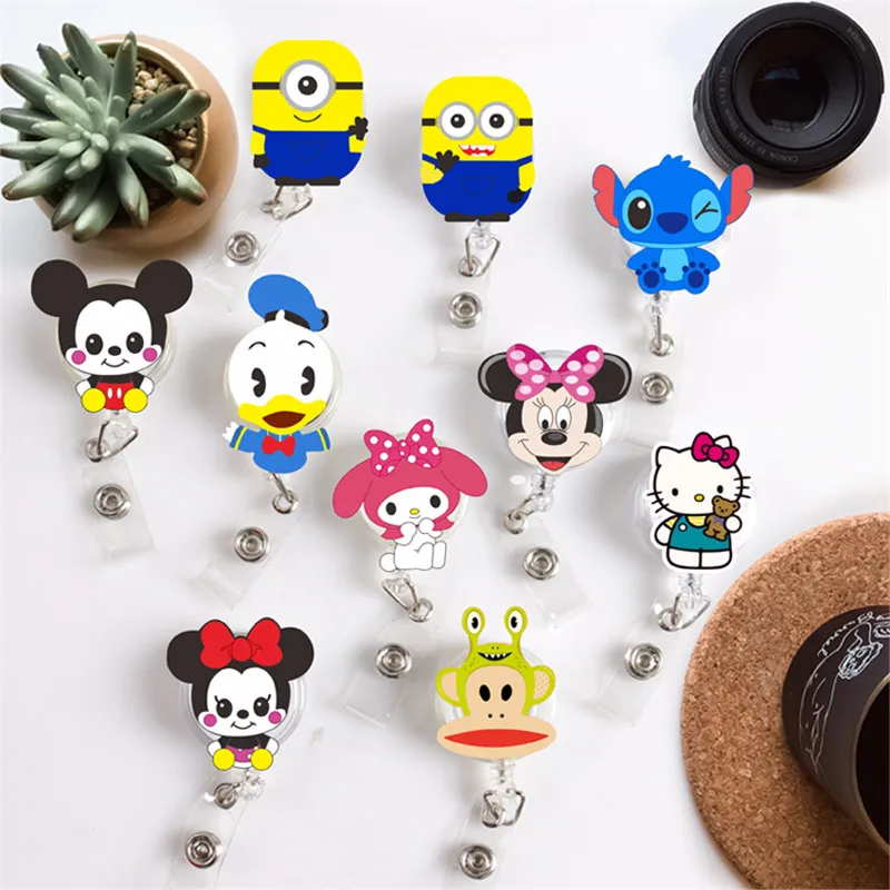 

Hot Sales 1 Piece Top Quality Acrylic Retractable Nurse Badge Reel Cartoon Melody Mickey Minions Students ID Card Badge Holder