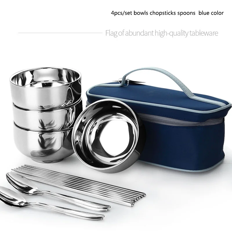 

Picnic Set Dinnerware set Bowls Spoons With Portable Insulated Canvas Lunch Bags Tableware Travel Lunch Dinner Flatware set