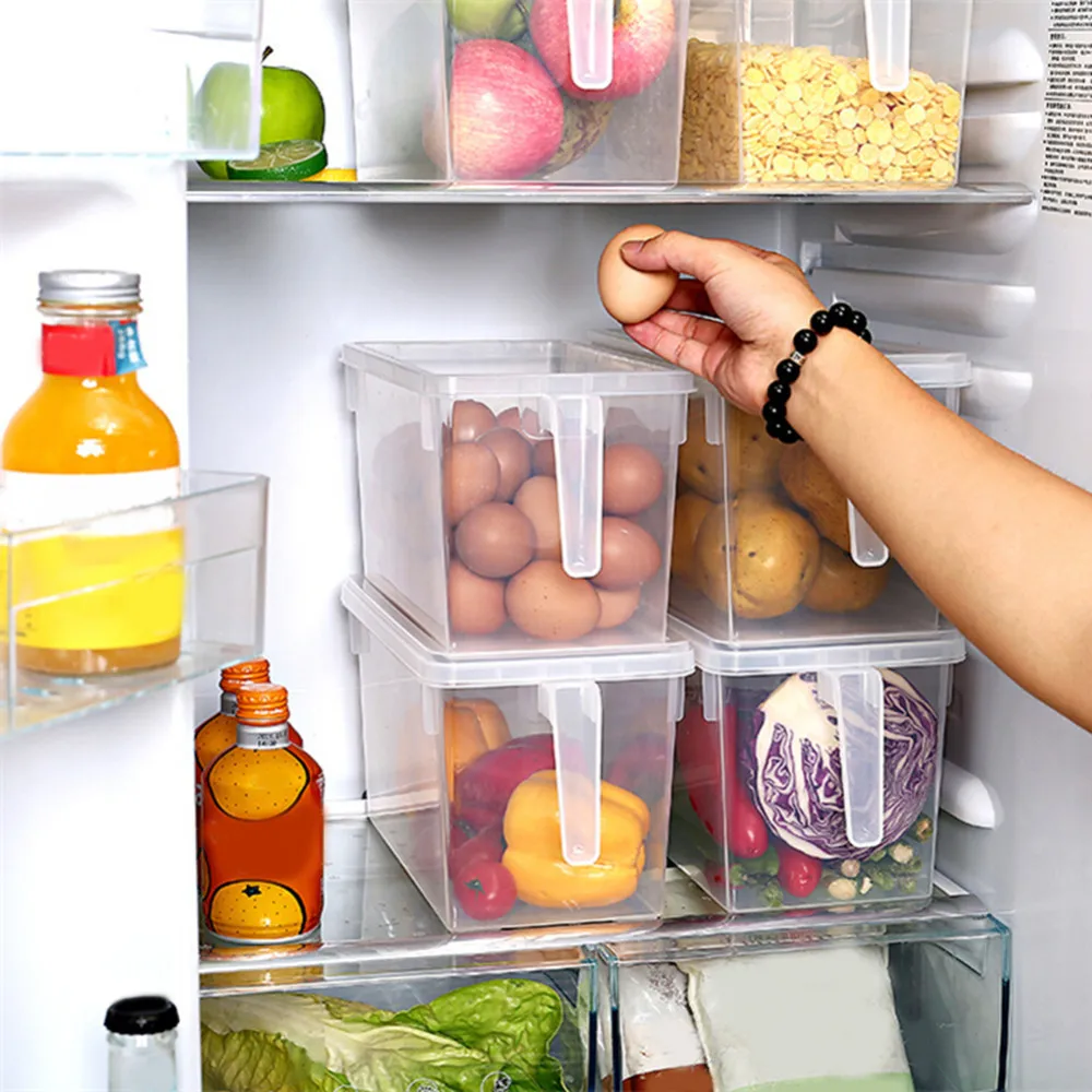 

1pcs Transparent PP Kitchen Refrigerator Storage Box Collecting Basket Grain Beans Food Container Sealed Home Drawer Organizer