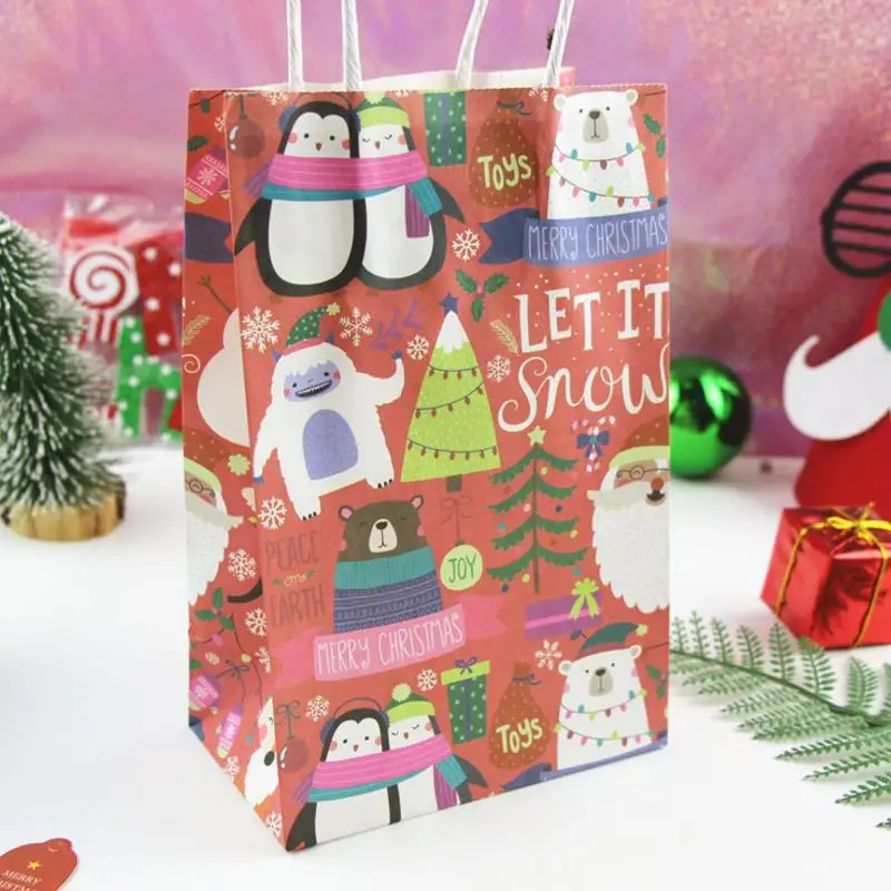

1pc Creative Colorful Christmas Paper Gift Bag cute penguin tree bear Candy Chocolate Cookies gift Bag Christmas party Supplies