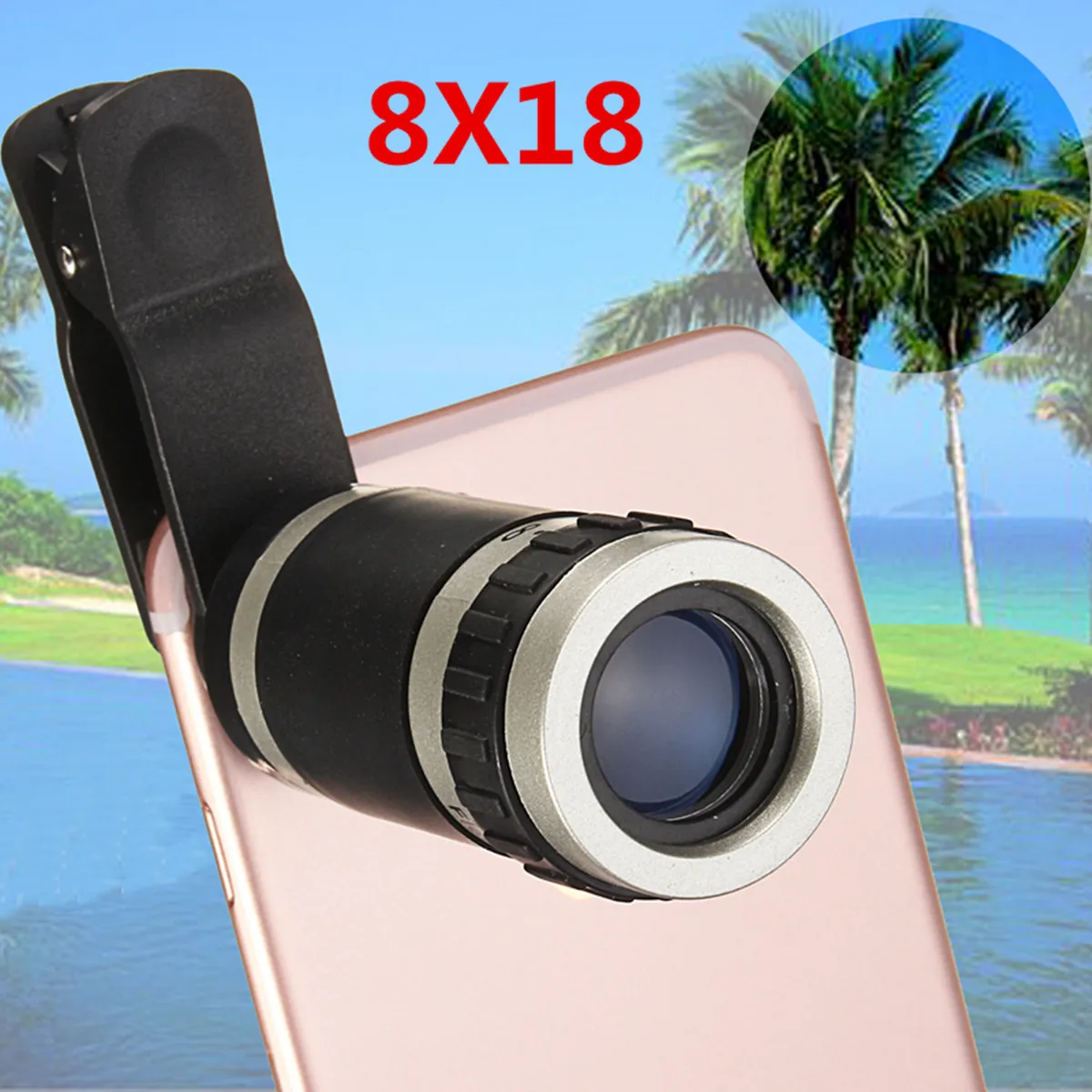 Portable Universal 8x18 HD Optical Zoom Lens Micro Telescope Mobile
