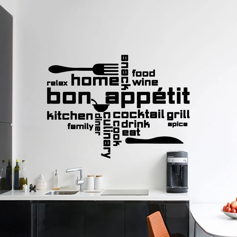Autocollant En Vinyle Impermeable Citation Cuisine Bon Appetit Cuisine Nourriture Vin Decalcomanie Decoration Bricolage Peintures Murales Ck07 Stickers Muraux Aliexpress
