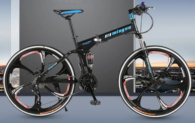 Flash Deal Folding Mountain Bike 26-inch Carbon Steel Folding Driving Adult Variable Speed Dual Shock Absorber Racing Cross-country Bicycle 1
