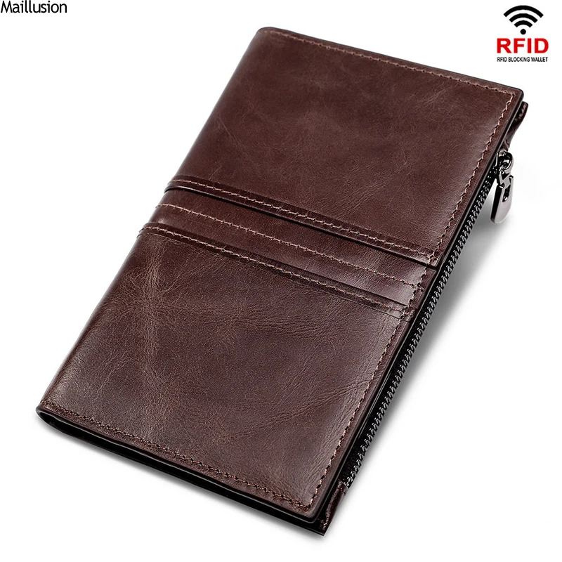 

Maillusion Rfid Men Wallets Vintage Patchwork Clutch Wallets Long Zipper Hasp Extremely Thin Male Credit Card Holder Coin Purse