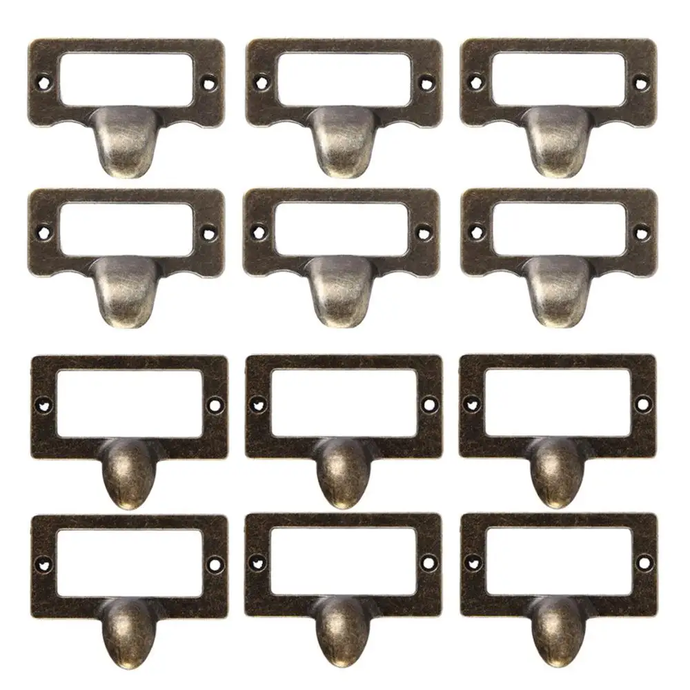 

20pcs Vintage Handle Antique Brass Label Pull Frame File Name Card Holder For Furniture Cabinet Drawer Box Case Home Hardware