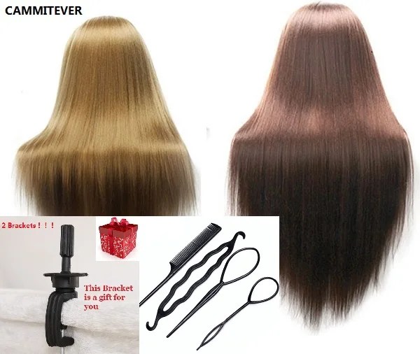 

CAMMITEVER 2Pcs Blonde Brown Mannequins With 2 Brackets 4 Tools For Hairdress Training Head Doll Mannequin Hairdressers Manikin