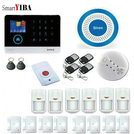 SmartYIB Configure 2 RFID Cards WIFI/GSM/ Intranet Alarm System Sensor with Smoke Detector Wireless Siren Horn/Panic Button