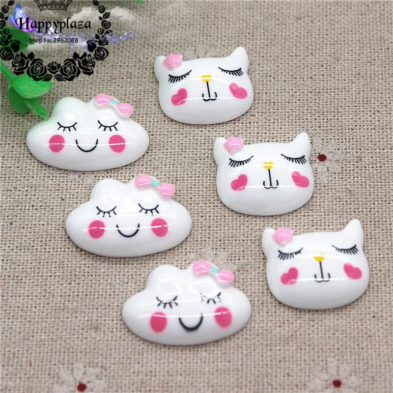 

10pcs Cute Sleeping Cat and Cloud Resin Miniature Art Flatback Cabochon DIY Craft Decoration Accessories