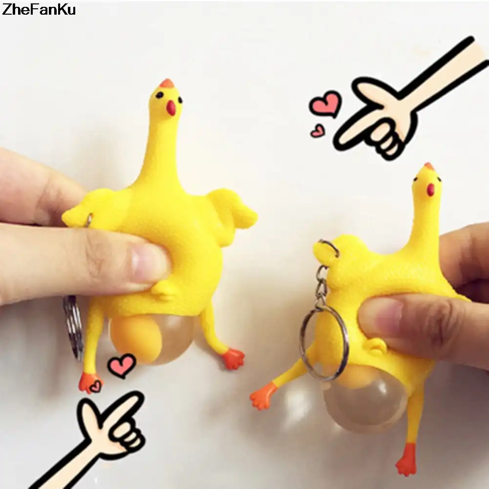 1 pc Criativo Splat Bola Ventilação Brinquedo Engraçado Galo Põem Ovos Anti Stress Produtos de Frango Com Imprensa Ovo de Galinha Tem ovo Da Novidade Keychain