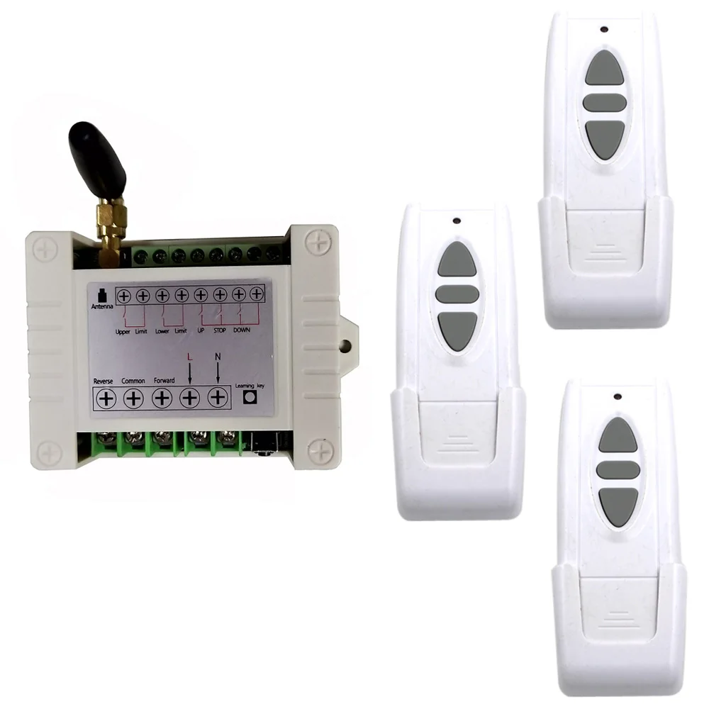

AC220V Wireless Remote Control Switch System Motor Forwards Reverse Up Down Stop Switch 2CH Relay Receiver Module Transmitter