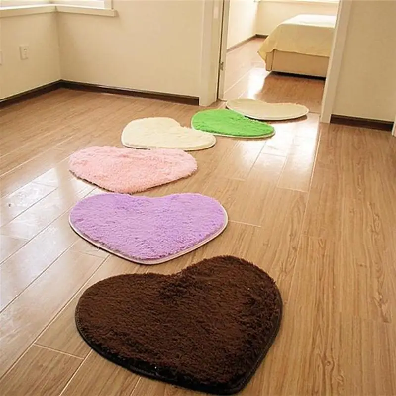 

30 x 40cm Sweet Heart Shape Fluffy Floor Mat Non-slip Area Rugs Carpet for Bedroom Dinning Room