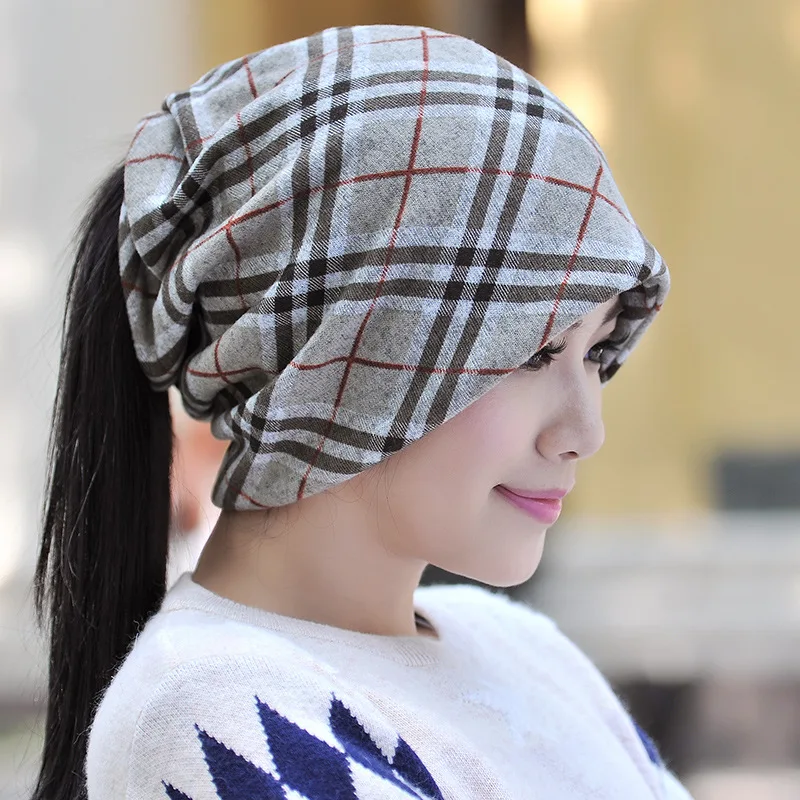Unisex Plaid Fleece Hiking Cycling Caps Multi-function Collar Scarf Face Mask Cotton Velvet Autumn Winter Knitted Beanies | Спорт и