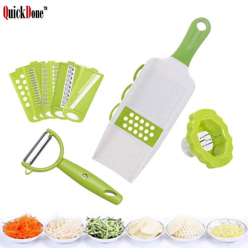 

QuickDone Manual Vegetable Slicer Fruit Cutter With 5 Stainless Steel Blades Potato Carrot Grater Peeler Kitchen Tools AKC6237