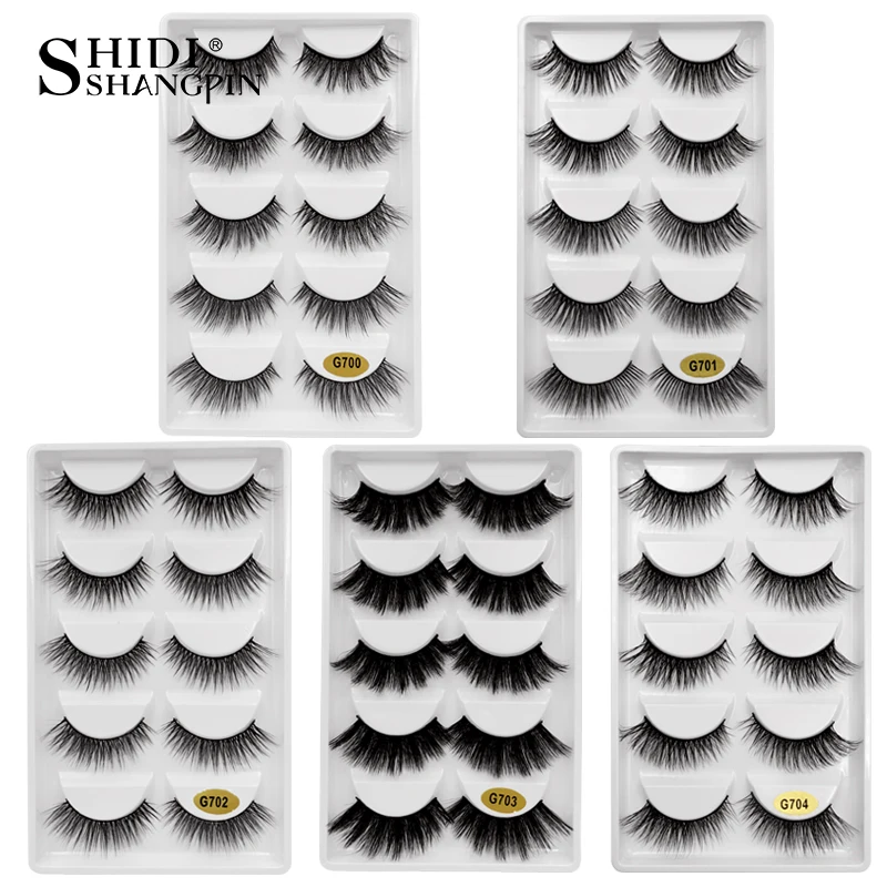 

SHIDISHANGPIN 5 Pairs 3D Mink Lashes Natural Mink Eyelashes Volume False Eyelashes Full Strip Makeup Eyelash Extension Cilios