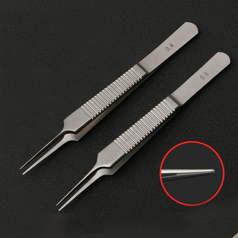 

Fine plastic tweezers stainless steel ophthalmic microsurgery for double eyelid surgery tools with hooked toothless fat tweezers