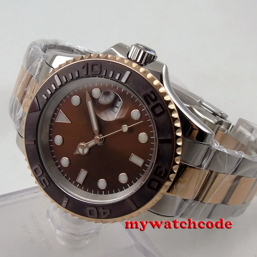 40mm parnis brown dial sapphire crystal deployment clasp automatic mens watch 85 40mm parnis brown dial sapphire crystal deployment clasp automatic mens watch 85