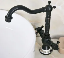 Oil Rubbed Bronze Dual Cross Handles Ceramic Base Bathroom Kitchen Basin Sink Faucet Mixer Tap Swivel Spout Deck Mounted mnf648