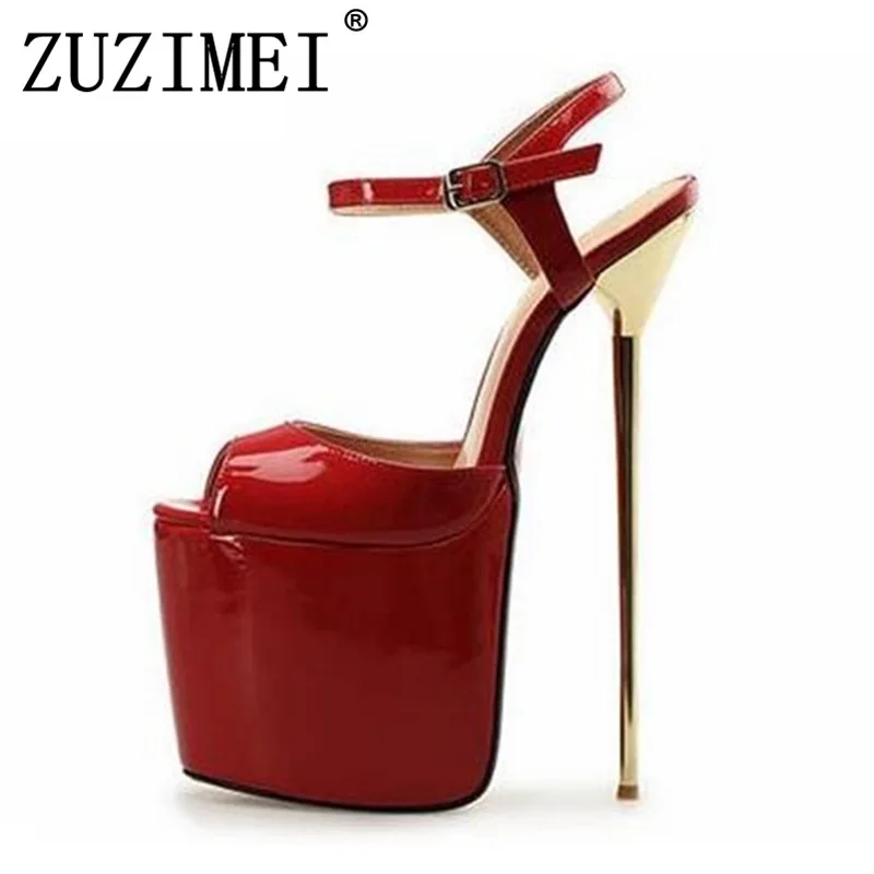 

Summer platform zapatos Plus:46 47 48 Stiletto Open Toe Sandals dress Shoes women 22cm thin High-Heeled female Buckle Pumps