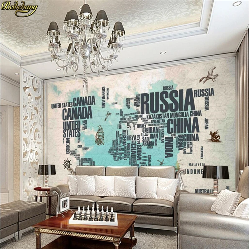 Фотообои beibehang 3d обои с буквами Карта мира детские настенные украшения для