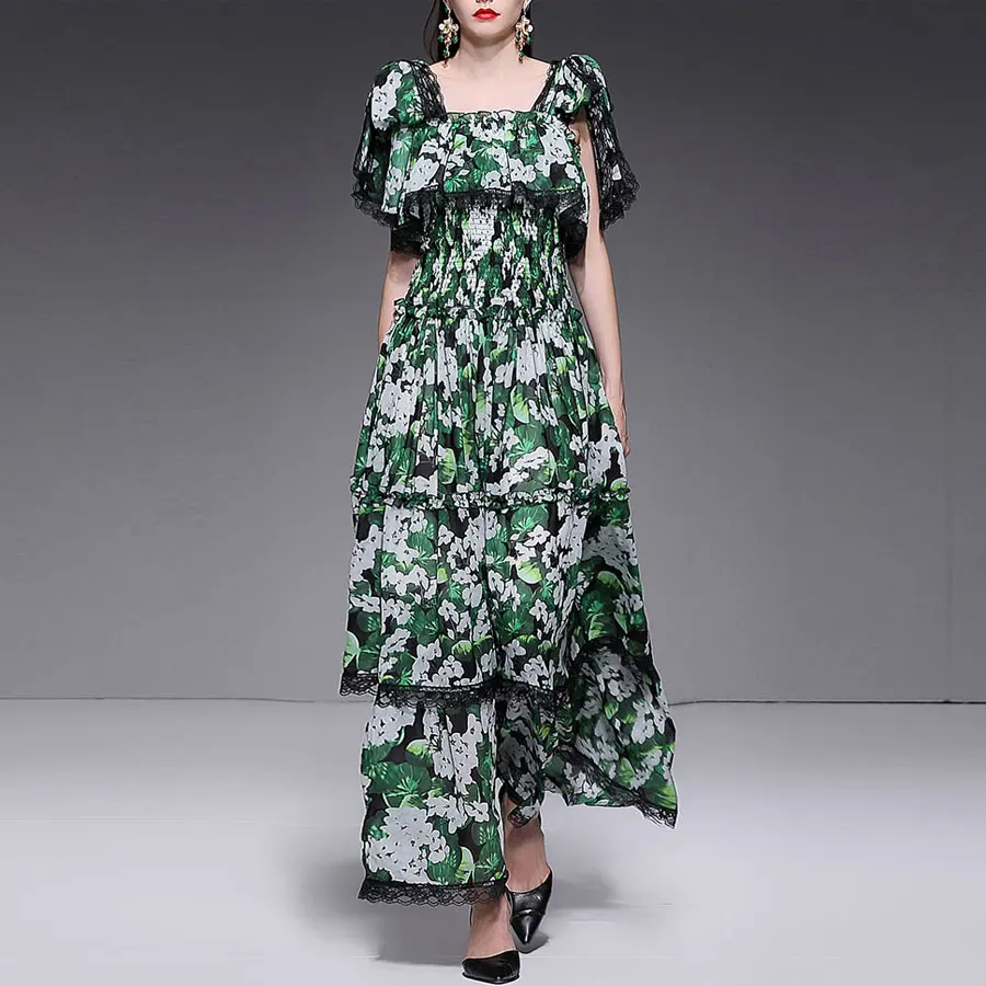 

Red RoosaRosee 2019 Fashion Runway Summer Bow Spaghetti Strap Long Maxi Dress Women's Elegant Print Vacation Bohemian Dresses