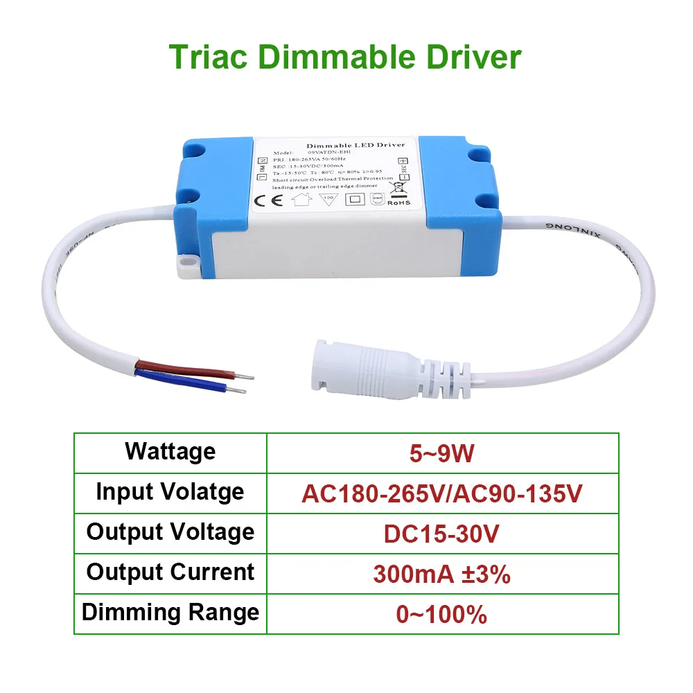 5~ 27 Вт трансформаторы безопасный Пластик корпус светодиодный симисторный регулируемый привод AC90-265V 300mA Питание адаптер для Светодиодный ламп