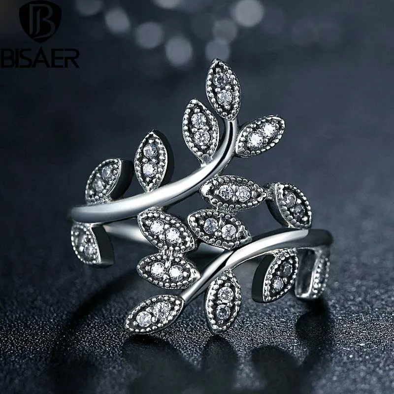 8 STYLE 925 Sterling Silver Sparkling LEAVES SILVER RING WITH CUBIC ZIRCONIA for Women Compatible with BSE Jewelry A7206