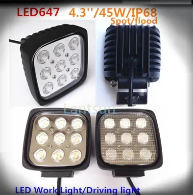 

2 pieces 4.7inch 45w square led light for car cree chips one year warranty spot flood beam for option
