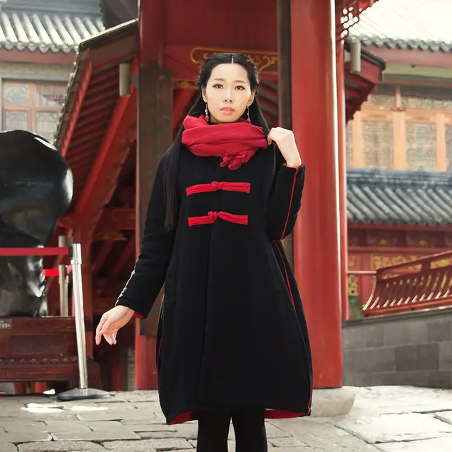 Cheap BOHOCHIC Vintage Original Ethnic Maxi Coat Stand Collar Bohemian Cotton Linen Plus Size Women Long Parka AZ0484D Boho Chic