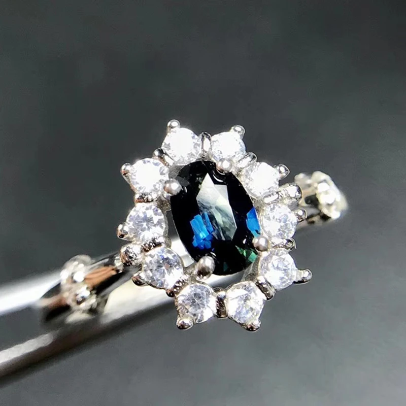 Ослепительное серебряное кольцо с сапфиром для помолвки 4 мм* 6 мм натуральный темно-синий сапфир кольцо твердое 925 Серебряное кольцо с сапфиром