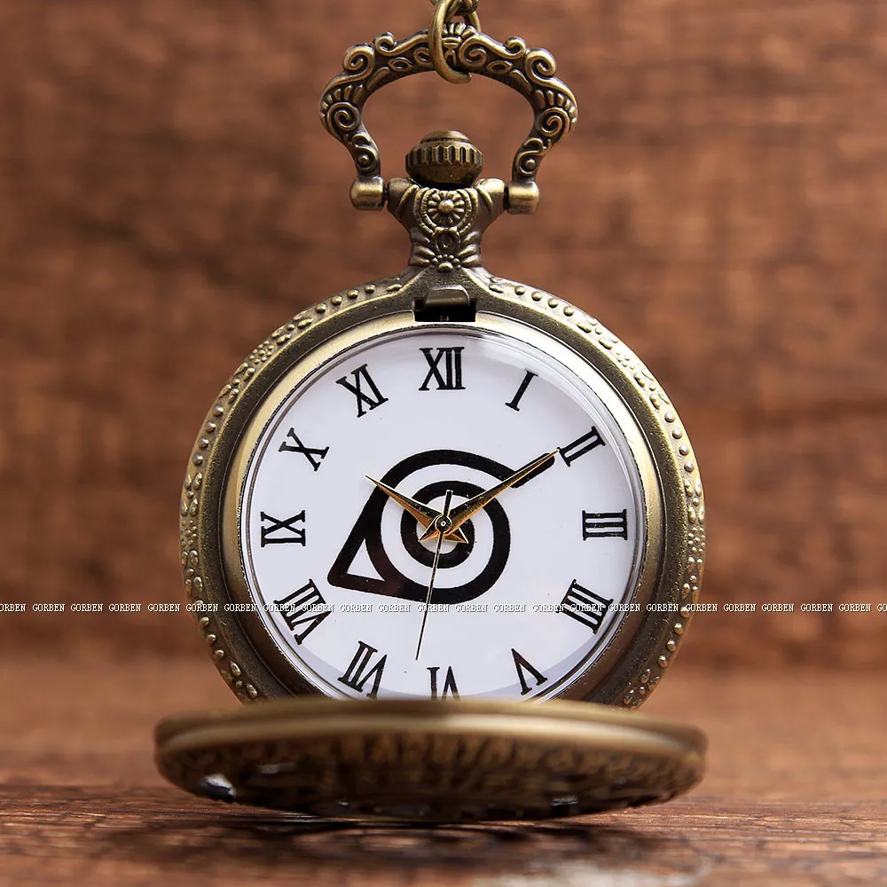Уникальный бронзовый Наруто кварцевые карманные часы ожерелье, подвеска, цепочка полые спираль дизайн унисекс Карманные часы для подарков P19
