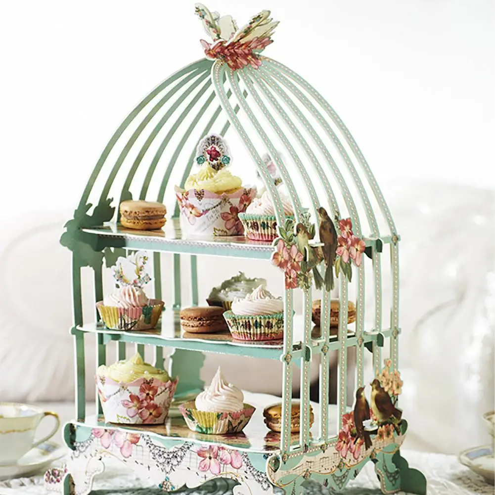 European Style 3 layers Birdcage Cupcake Cardboard Cake Stand Vintage