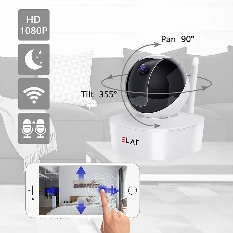 

ELAF 1080P HD IP Camera Home Wireless Network Security Motion Detection Alarm Smart Baby Monitor Night Vision Onvif CCTV Camera