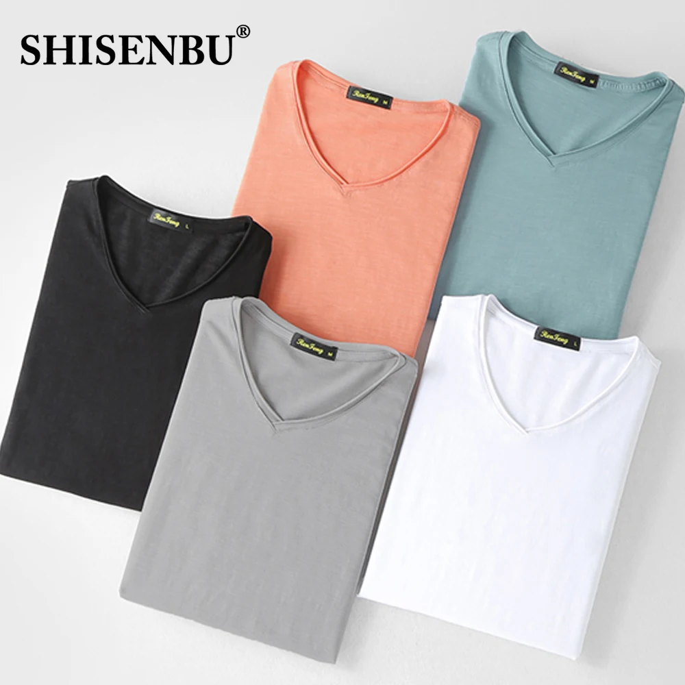 bamboo slub cotton Men's Sweat Proof Undershirt V neck 2019 summer Slim
