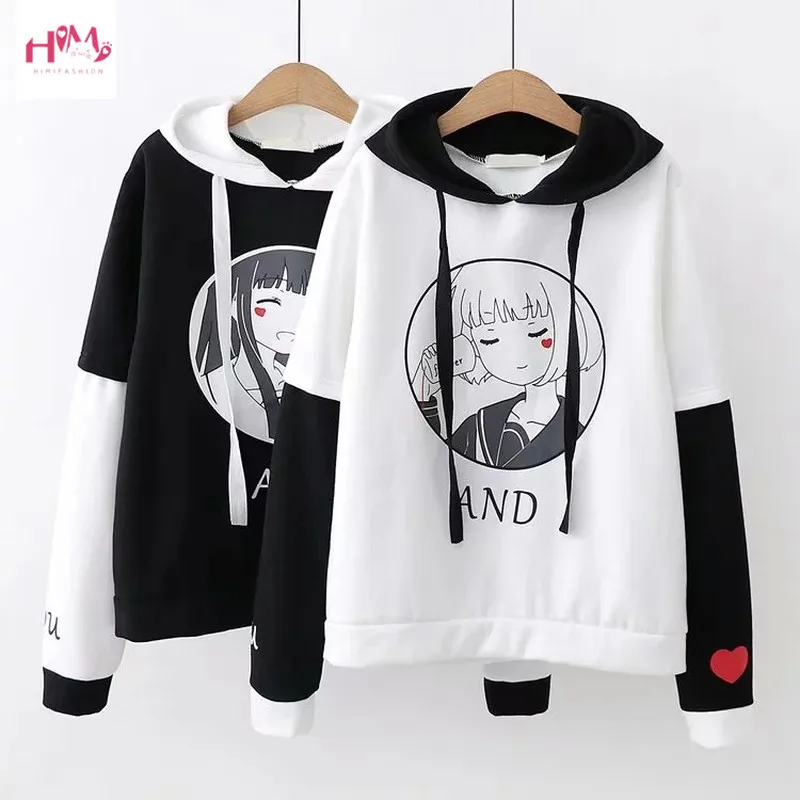 Cena Harajuku Kawaii kobiety bluza z kapturem jesień Lolita Anime list bluzy z grafiką sweter koreański słodkie dziewczyny mori odzież wierzchnia