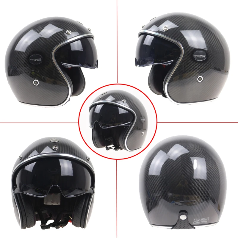 Кельвер углеродного волокна мотоциклетный шлем гривна 3/4 открытый шлем DOT ECE утвержденный велосипед casco
