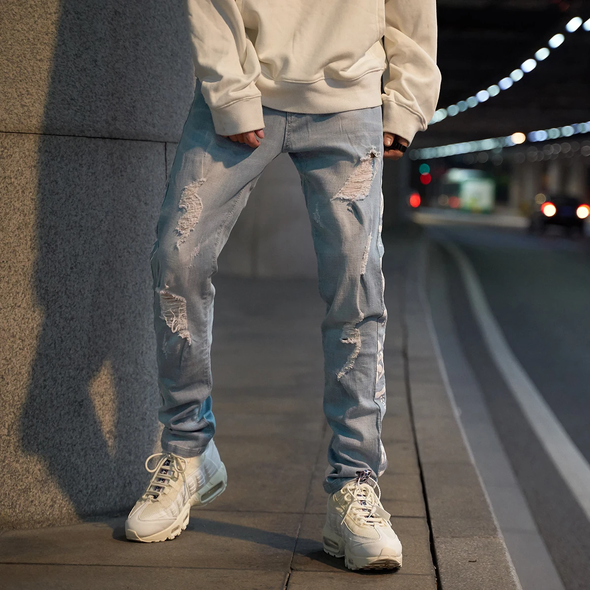Модные мужские джинсы Swag синие джоггеры из потертого денима уличная одежда